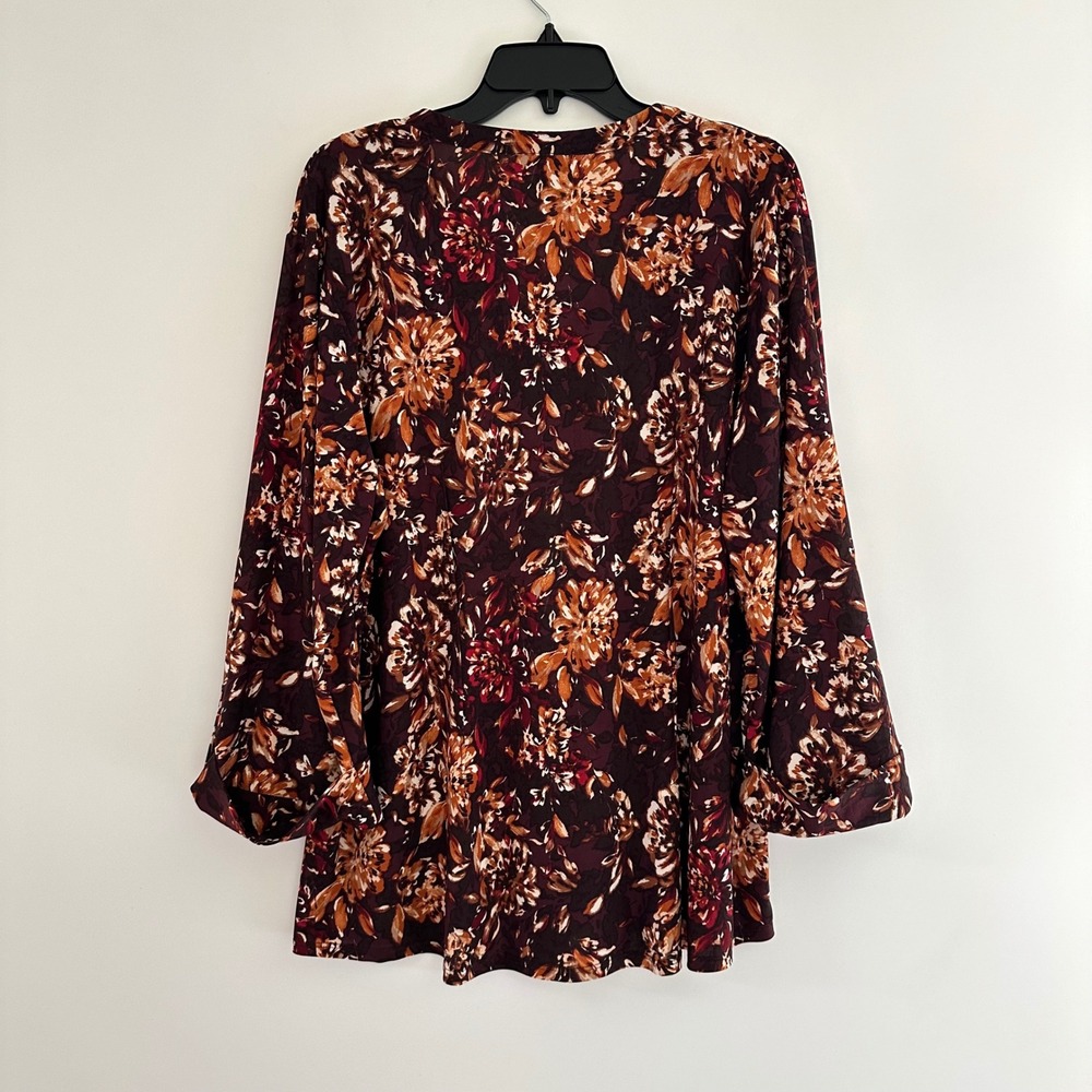 Cocomo Floral V-Neck Tunic Top Womens 2X Blouse 3/4 Sleeve Boho Fall Stretch - Picture 2 of 7